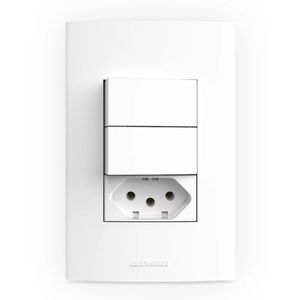 2 INTERRUPTORES SIMPLES + 1 TOMADA 10A COM PLACA 4X2 BRANCA INOVAPRO - ALUMBRA